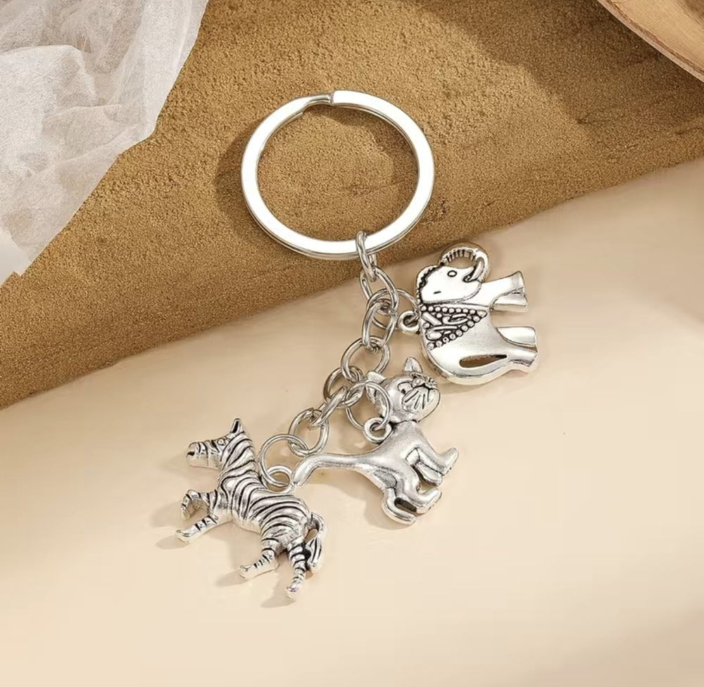 3/$25 Elephant Cat Zebra Zoo Animals Stainless Steel Keychain NEW